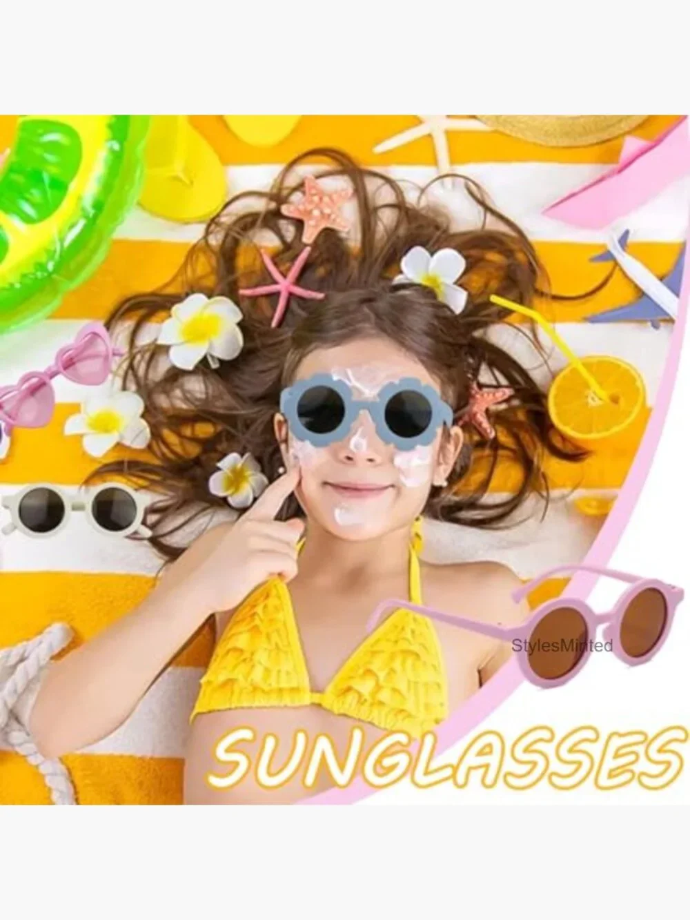 8 Toddler Sunglasses Heart Round Flower Shaped Cute Girls Party